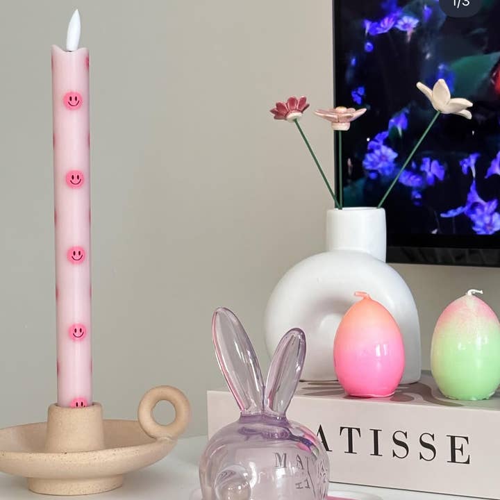 Aifcandles - Vendita all'ingrosso Candela senza fiamma - Candela a Colonna LED Smiley Rosa - Set di 21