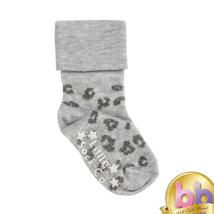 Calzini antiscivolo in grigio Animal per la vendita all'ingrosso da parte di The Little Sock Company