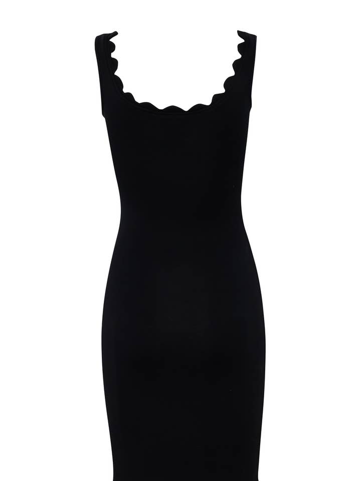 Ribbed Black Dress Scalloped Edges for wholesale by Carolina Benoit