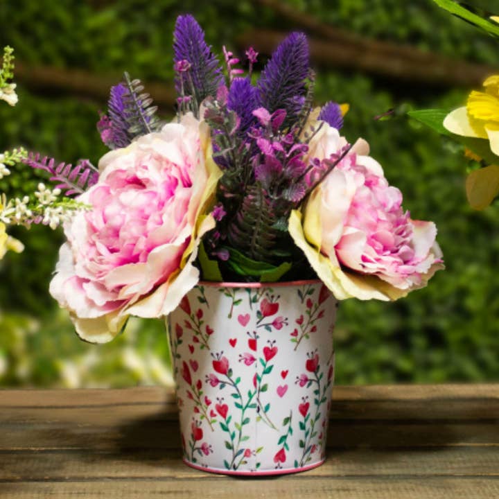 Jacobson - Wholesale Plant Pot - 5"D Hearts & Flowers Metal Pot Cover - Valentine's Day1