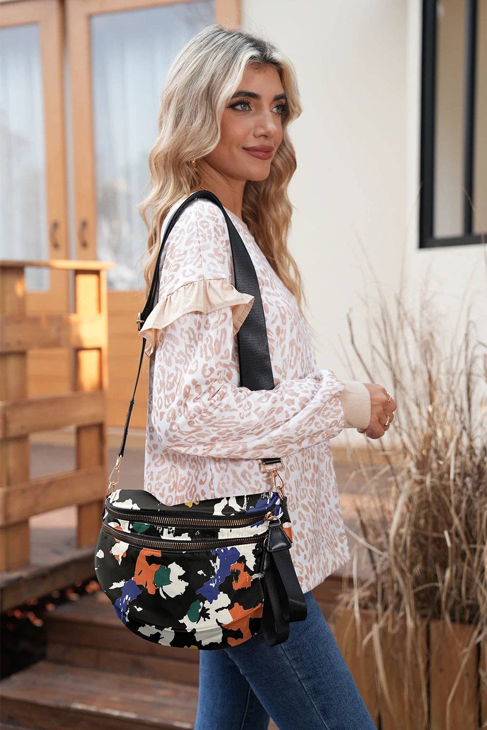 Suhkasana - Wholesale Crossbody Bag - Women's - Camo Print Crossbody Shoulder Bag with Gold Chain Detail27