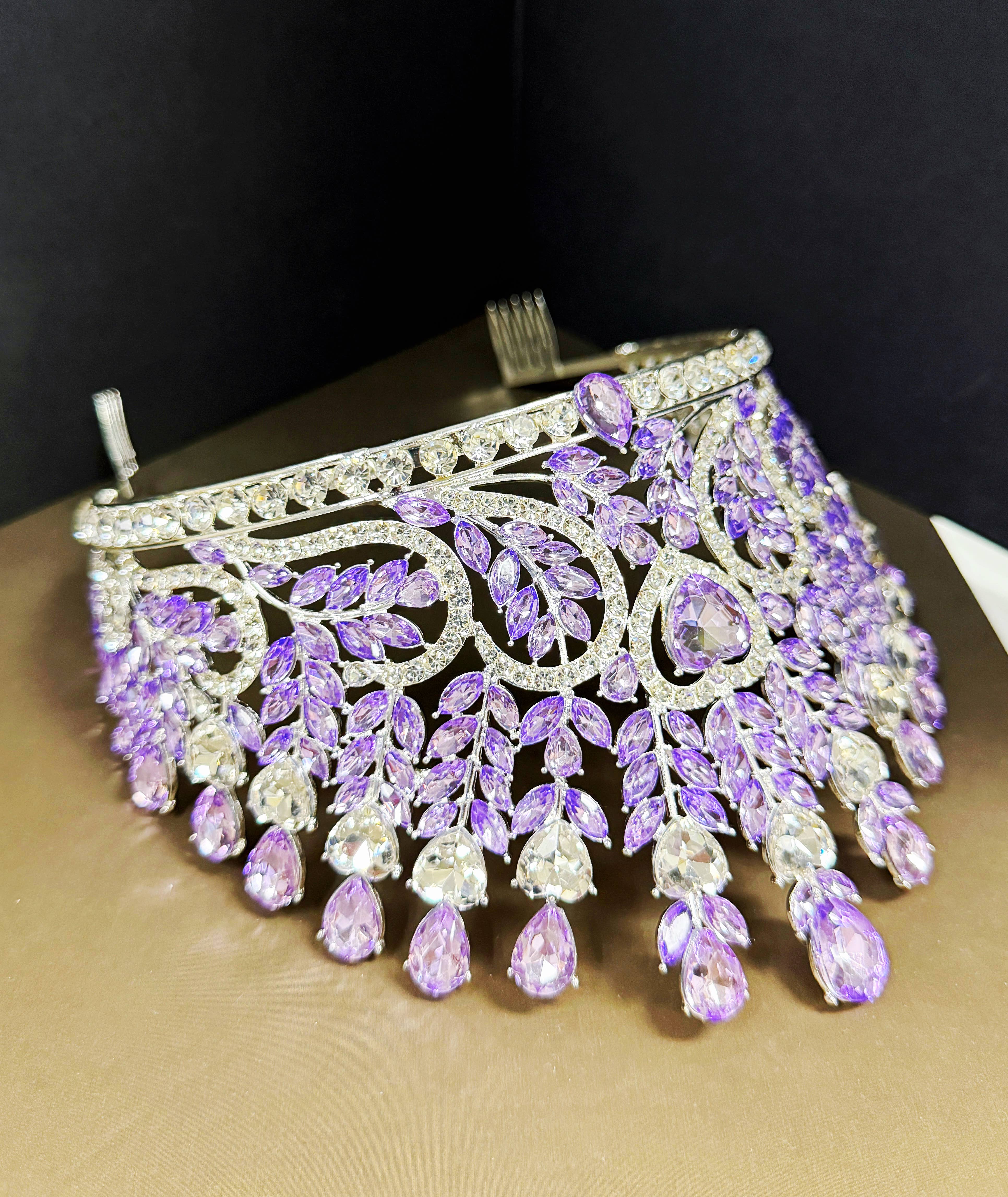 Happy Dream Gifts - Wholesale Tiara - Women's - Pageant Crown, Bridal Headpiece, Purple Crystal Silver Crown9