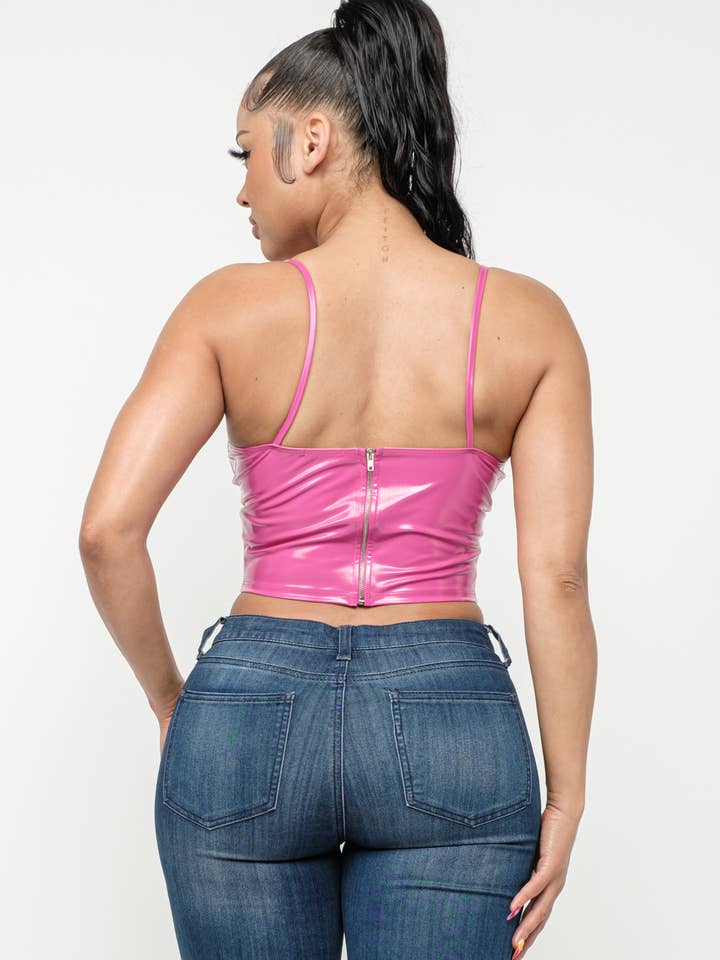 Julia by LoveJ - Wholesale Corset - Women's - Leather Solid Corset Style Chain Trim Strap Top3