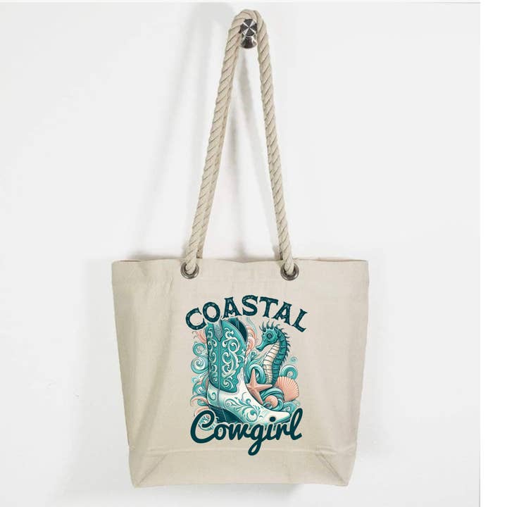 Coastal Cowgirl Cowboy Boots Canvas Tote Bag for wholesale by A Little Something Gift Shop