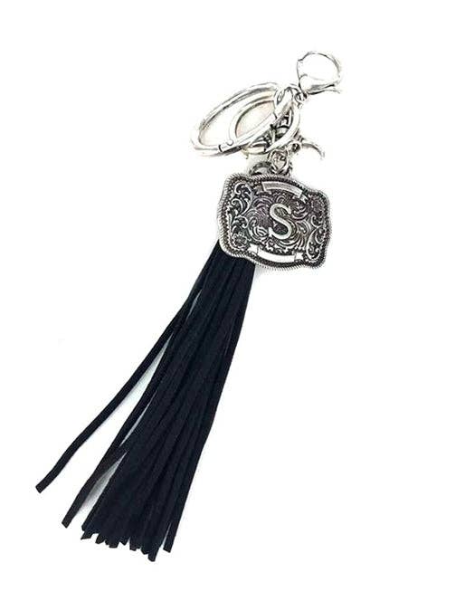 Snowing West - Wholesale Keychain - Unisex - Western Belt Buckle Initial Black Tassel Keychain17