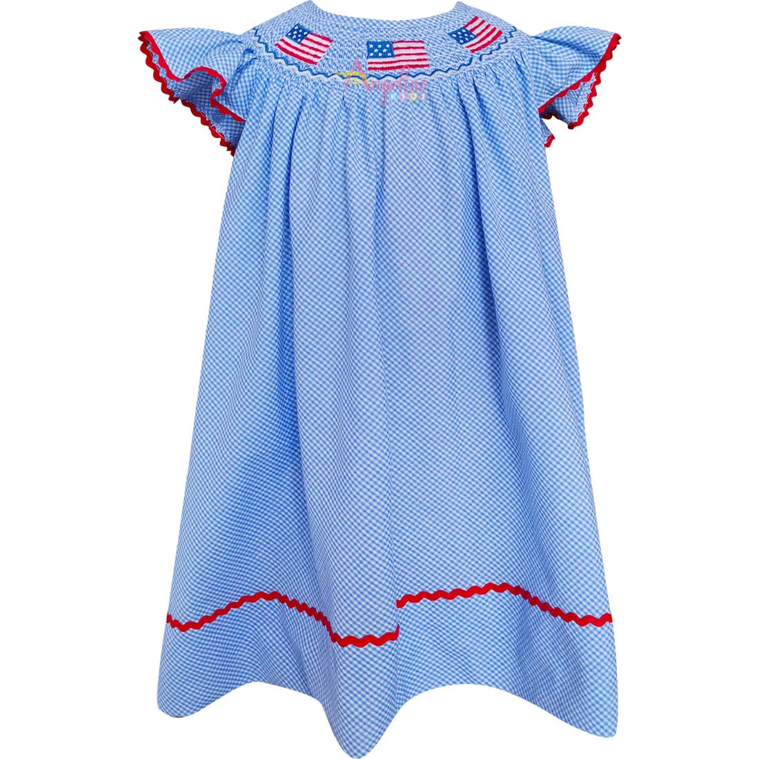 Angeline Kids – Großhandel Kleid – Kinder – Gesmoktes Kleid für Mädchen, patriotische Flagge der USA, 4. Juli