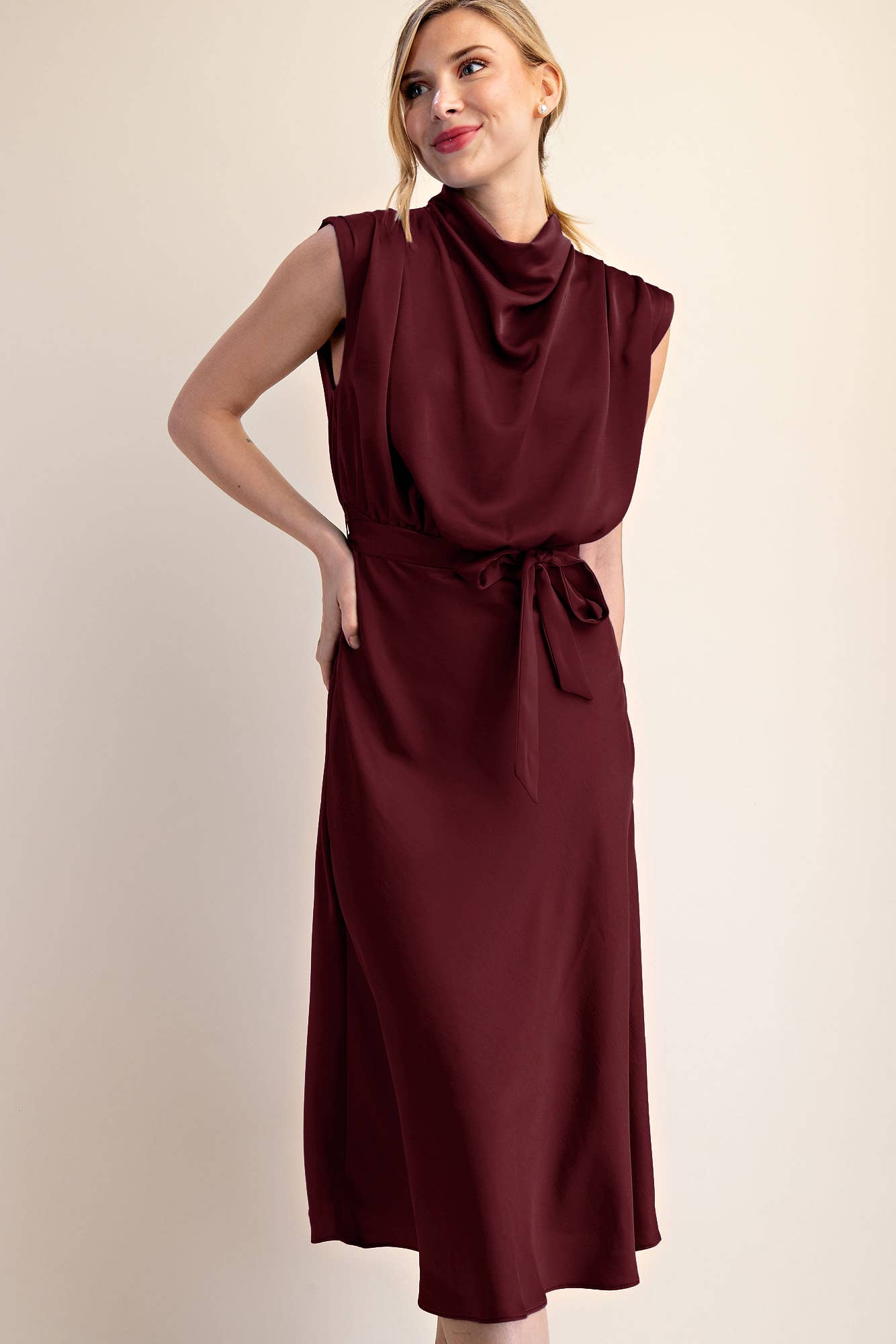 Glam - Wholesale Dress - Women's - Cowl Neck Midi Dress5