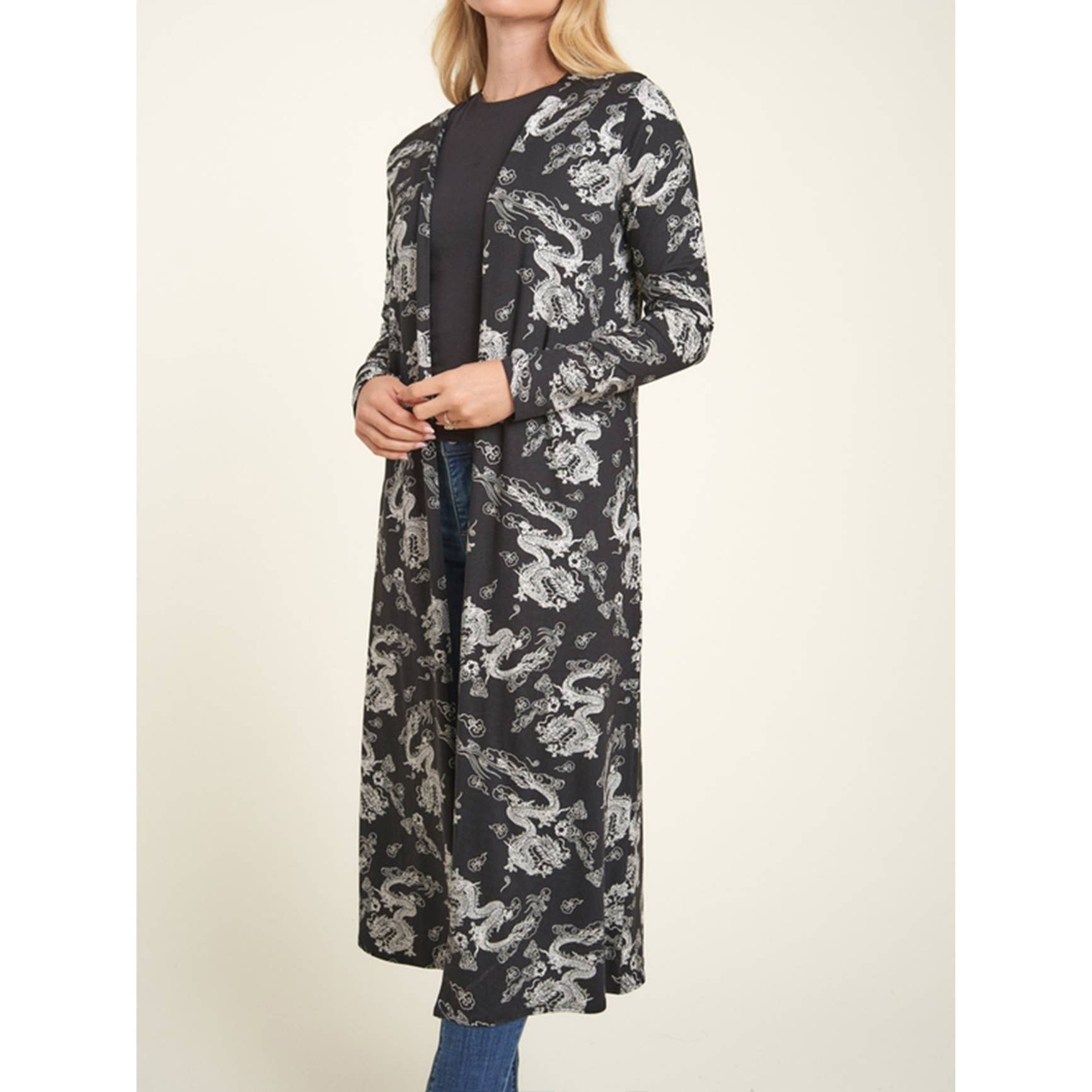 Timeless - Wholesale Cardigan - Women's - Knee Length Printed Long Sleeve Cardigan1