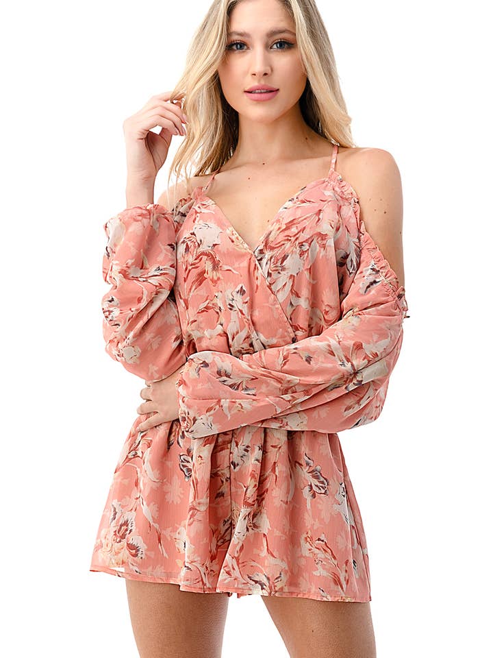 Woven Pink Surplice Tropical Romper for wholesale by Woven Pink