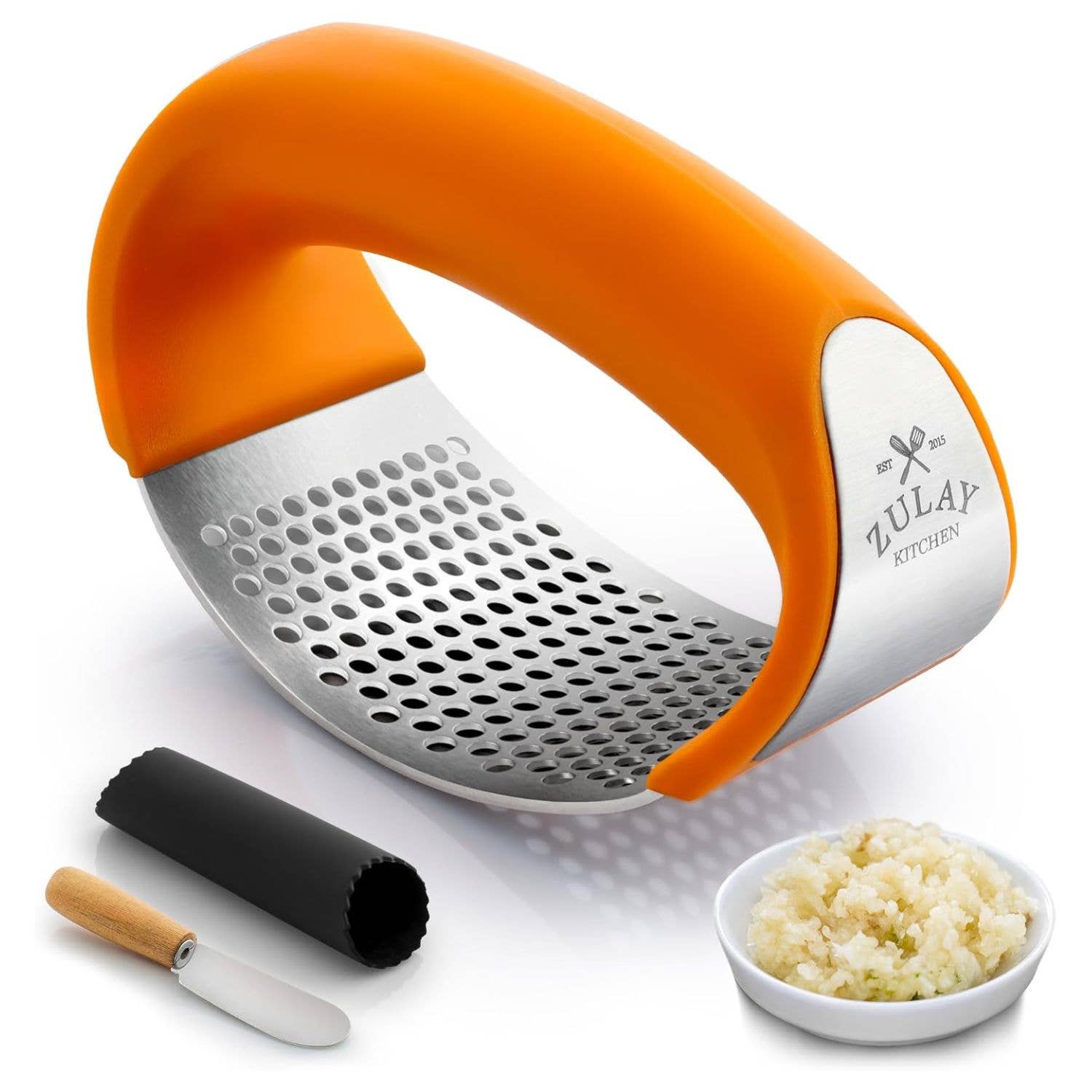 Zulay Kitchen – wholesale Kitchen tool/gadget – Garlic Press Rocker With Silicone Peeler & Scraper Set26
