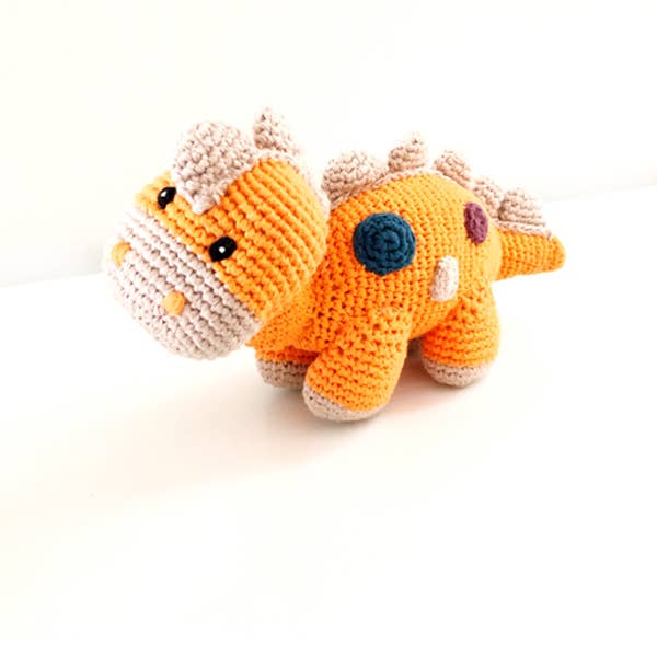 Hochet dinosaure jouet bébé au crochet - Steggi doux orange pour la vente par Pebblechild