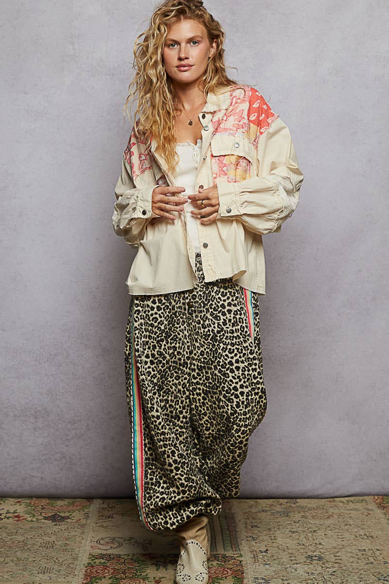 Pol Clothing - Wholesale Shirt Jacket/Shacket - Women's - Balloon sleeve printed woven mixed denim shacket SALE38