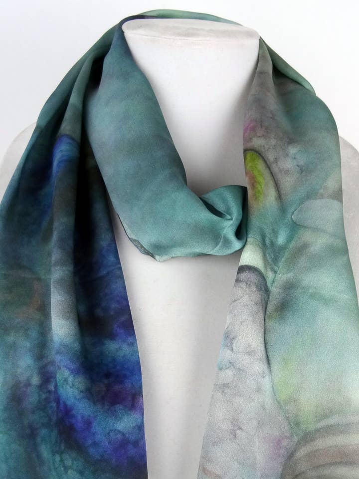 Beach Silk Scarf - Sea Shells - Starfish - Ocean Silk Scarf for wholesale by Silk Squirrel
