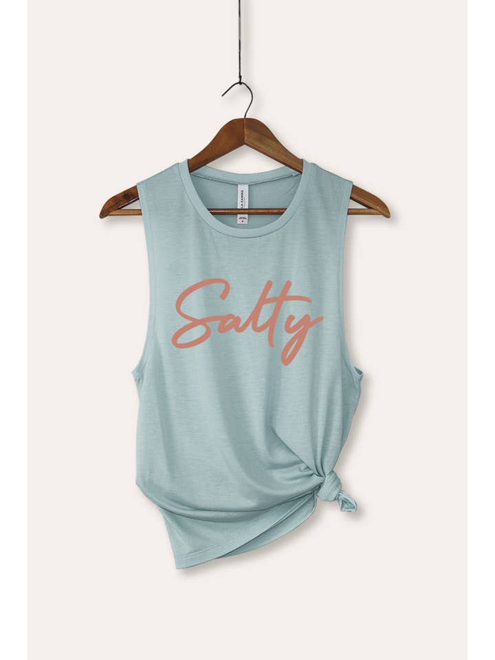 VINTAGE POINT USA – wholesale Tank top – Women′s – SALTY CURSIVE TYPOGRAPHY GRAPHIC TANK TOP2