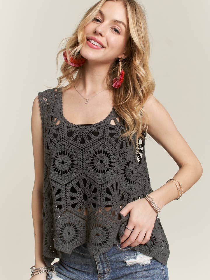 ADORA LA - Wholesale Knit Top - Women's - CET3162 - CASUAL CROCHET TANK TOP