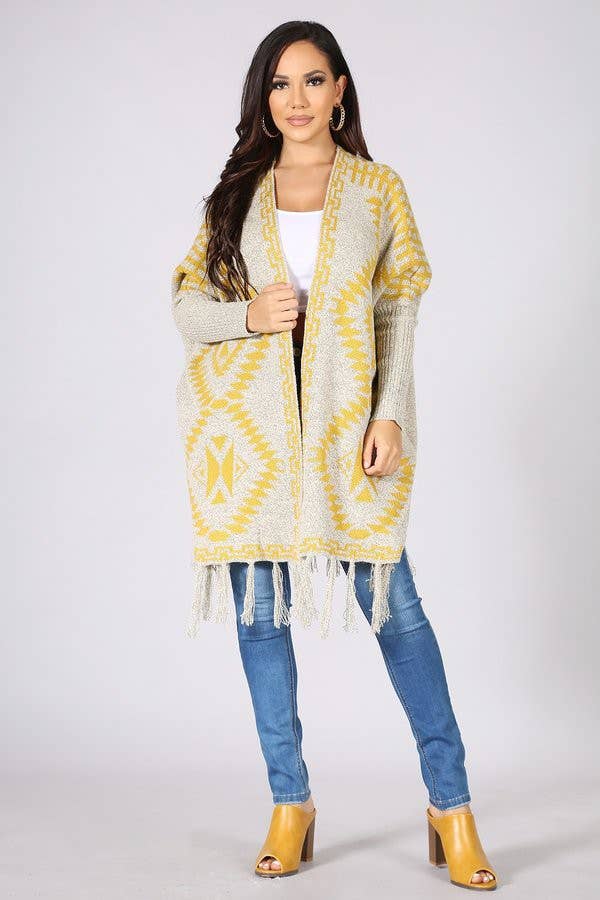 Oceanus Apparel - Vente Cardigan – femme - OUG10622-SP Cardigan en tricot poncho tribal à franges8