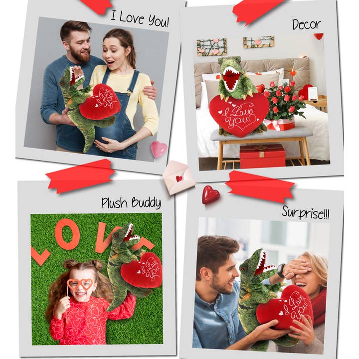 Cota Global - Vendita all'ingrosso Peluche - Bambini e neonati - Cuscino di Peluche Tirannosauro Rex Dinosauro con Cuore Rosso3