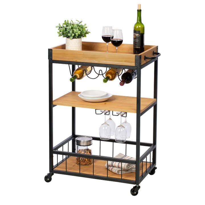 Industrial Rolling Bar Cart with Removable Serving Tray for wholesale by Honey-Can-Do