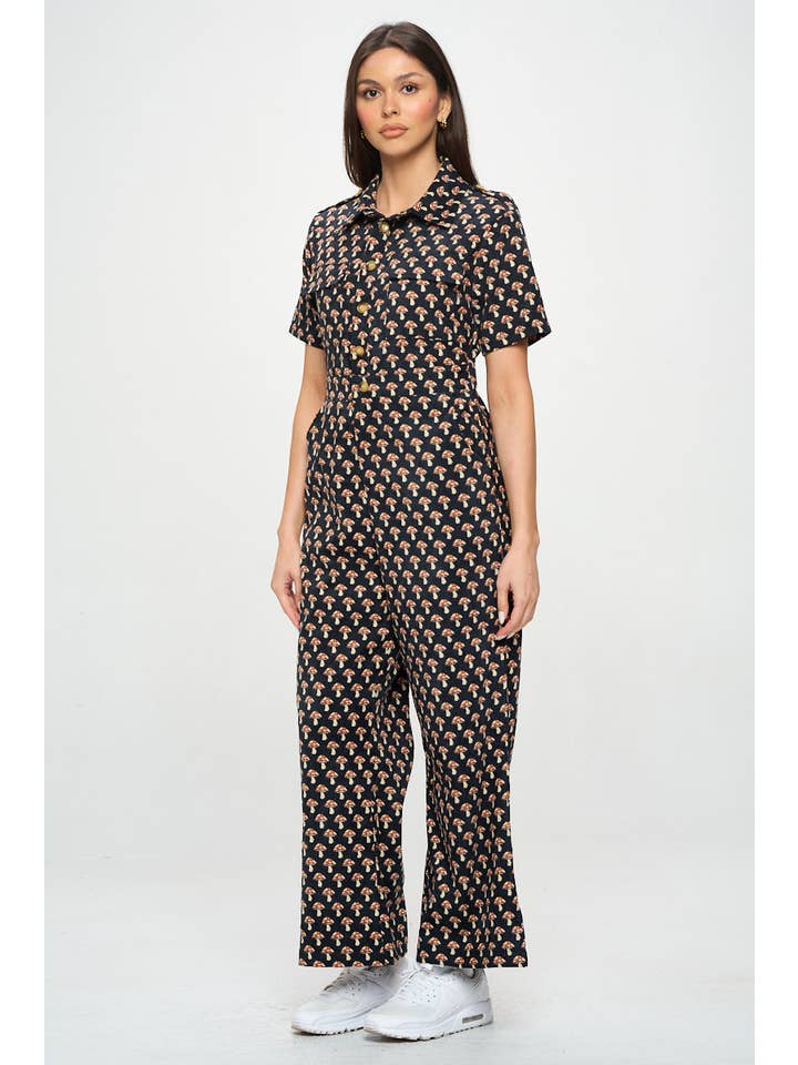 SM WARDROBE - Wholesale Jumpsuit - Women's - MUSHROOM PRINT CORDUROY JUMPSUIT OVERALL1