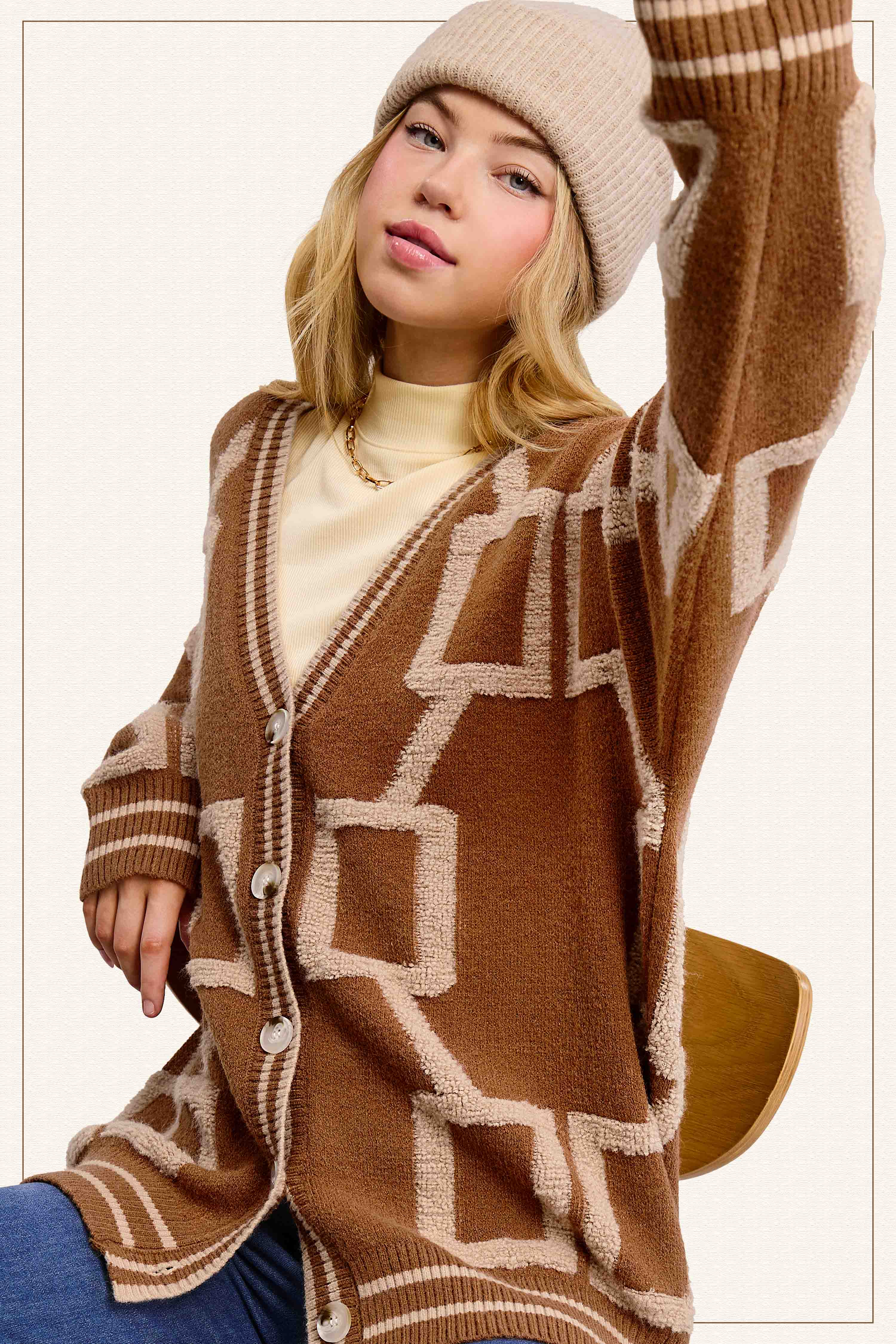 La Miel - Wholesale Cardigan - Women's - HCC2177-Loose Fit Drop Shoulder Cozy Knit Cardigan23