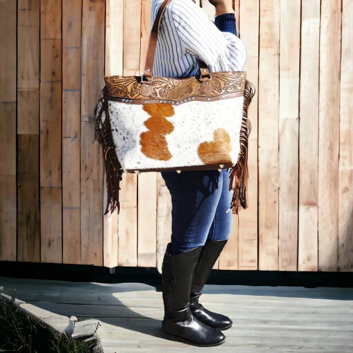 Rodeo - Wholesale Tote Bag - Women's - Hair on genius leather cowhide tote bag with fringes3