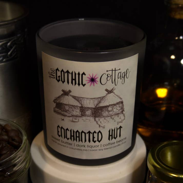 Coffee & Bourbon—8oz black candle | Enchanted Hut for wholesale by The Gothic Cottage
