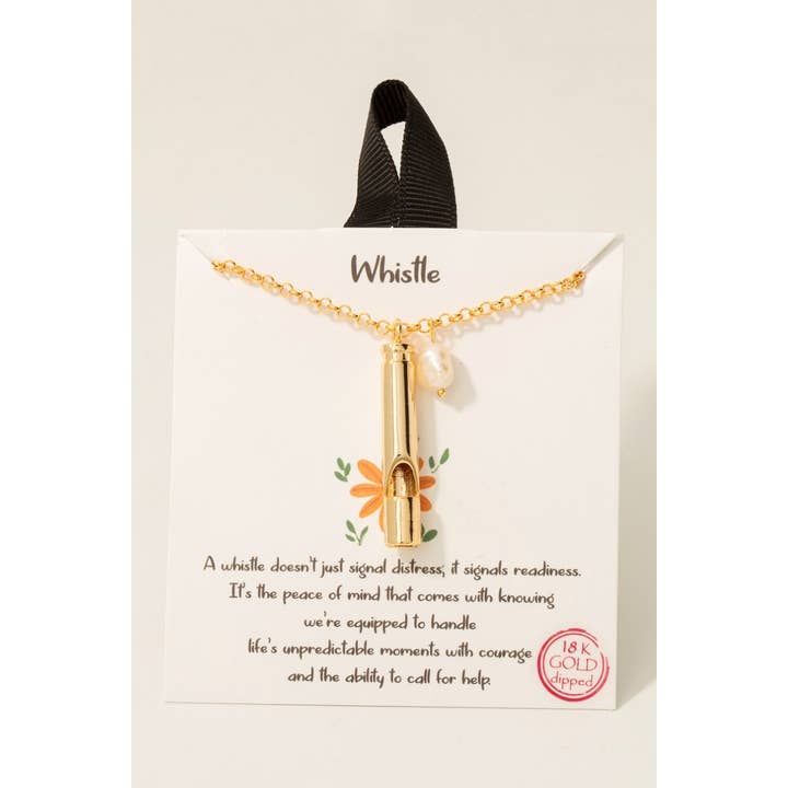 Gold Dipped Safety Whistle And Pearl Pendant Necklace for wholesale by Fame Accessories