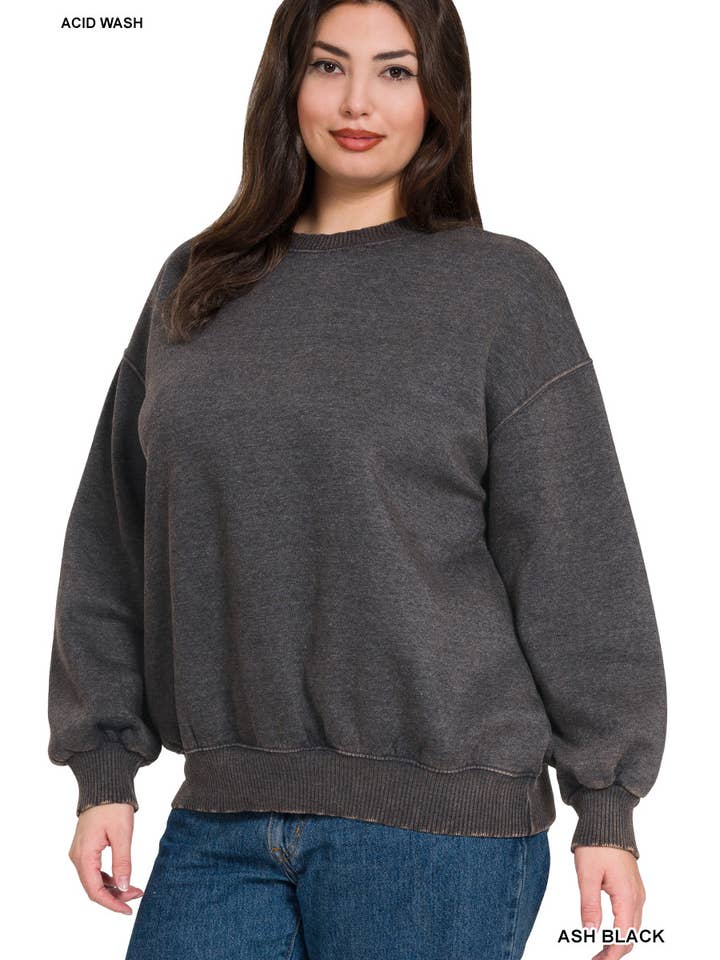 42POPS - Wholesale Sweatshirt - Women's - `.Acid Wash Fleece Oversized Pullover