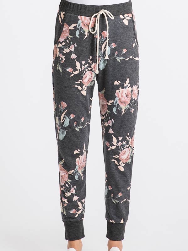 Floral Drawstring Waist Side Pocket Cuffed Ankle Pants P3360 for wholesale by 7th Ray