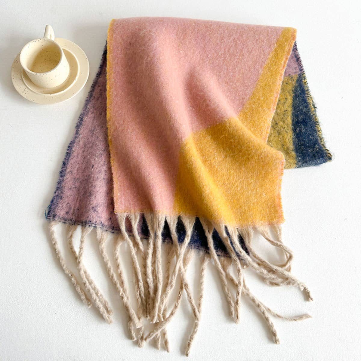 ACCITY - Wholesale Scarf - Women's - Geometric Fringe Wool Scarf,Thick Colorblock Shawl_CWASC09785