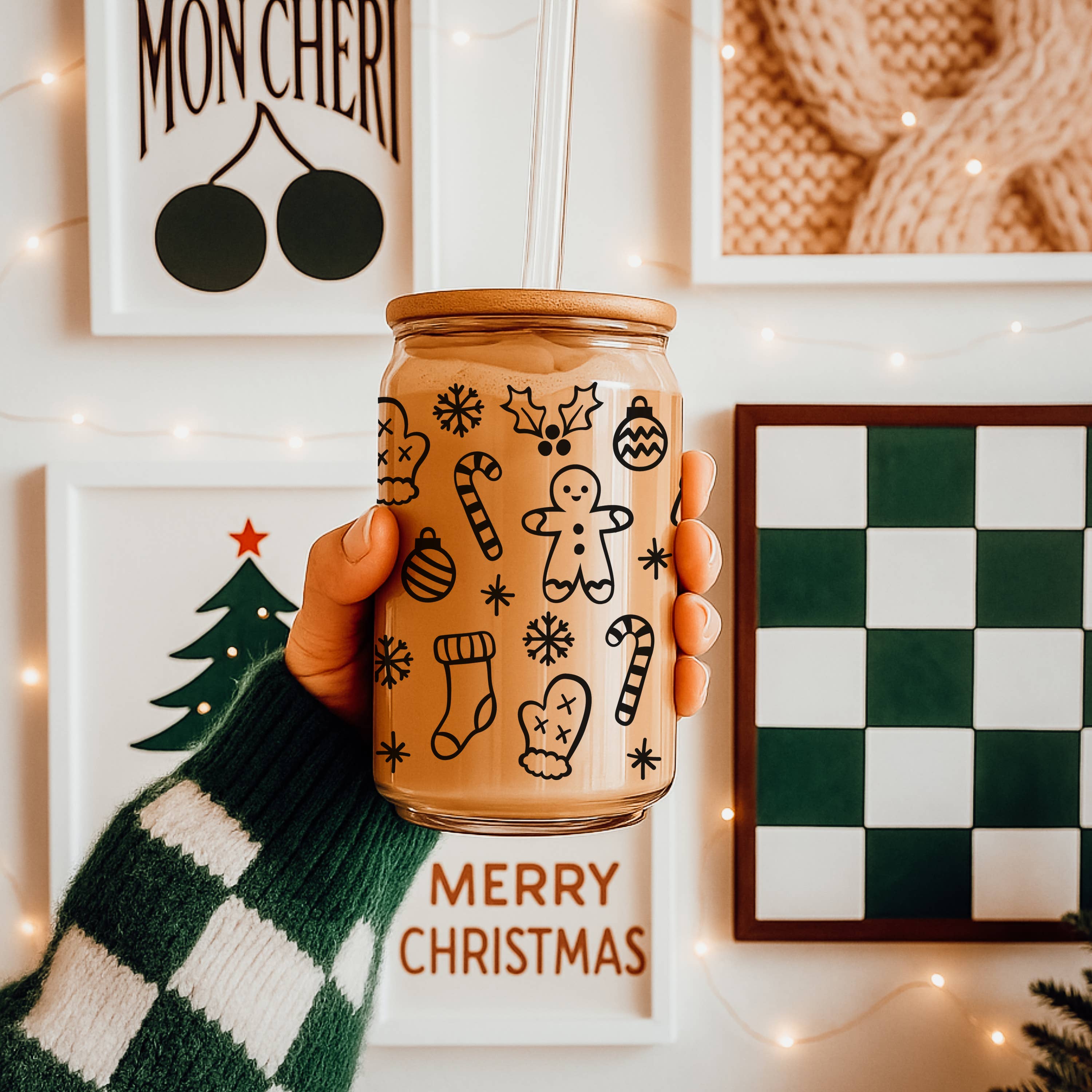 Gia Roma - Vente Gourde/bouteille isotherme - Verres en verre et cadeaux de cuisine de Noël Candy Cane106