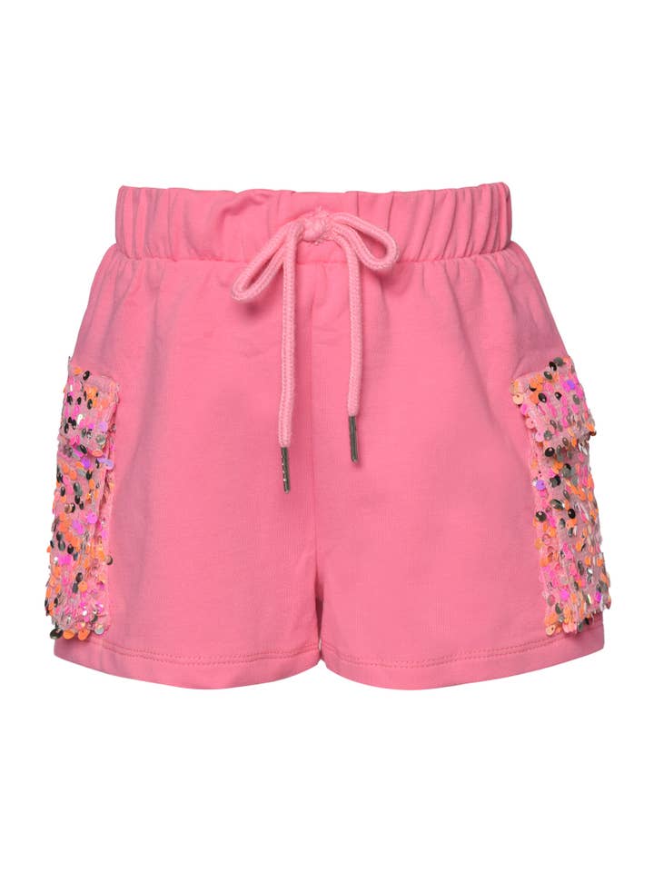 ROSE MULTI SHORT AVEC DÉTAIL DE POCHE À PAILLETTES en vente sur Faire