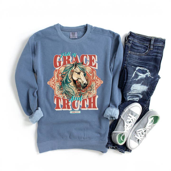 Grace Horse | Garment Dyed Sweatshirt for wholesale by Uplifting Threads Co Wholesale