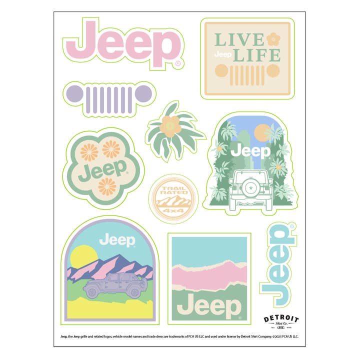 Sticker - Jeep® Pastel - Sheet for wholesale by Detroit Shirt Co.