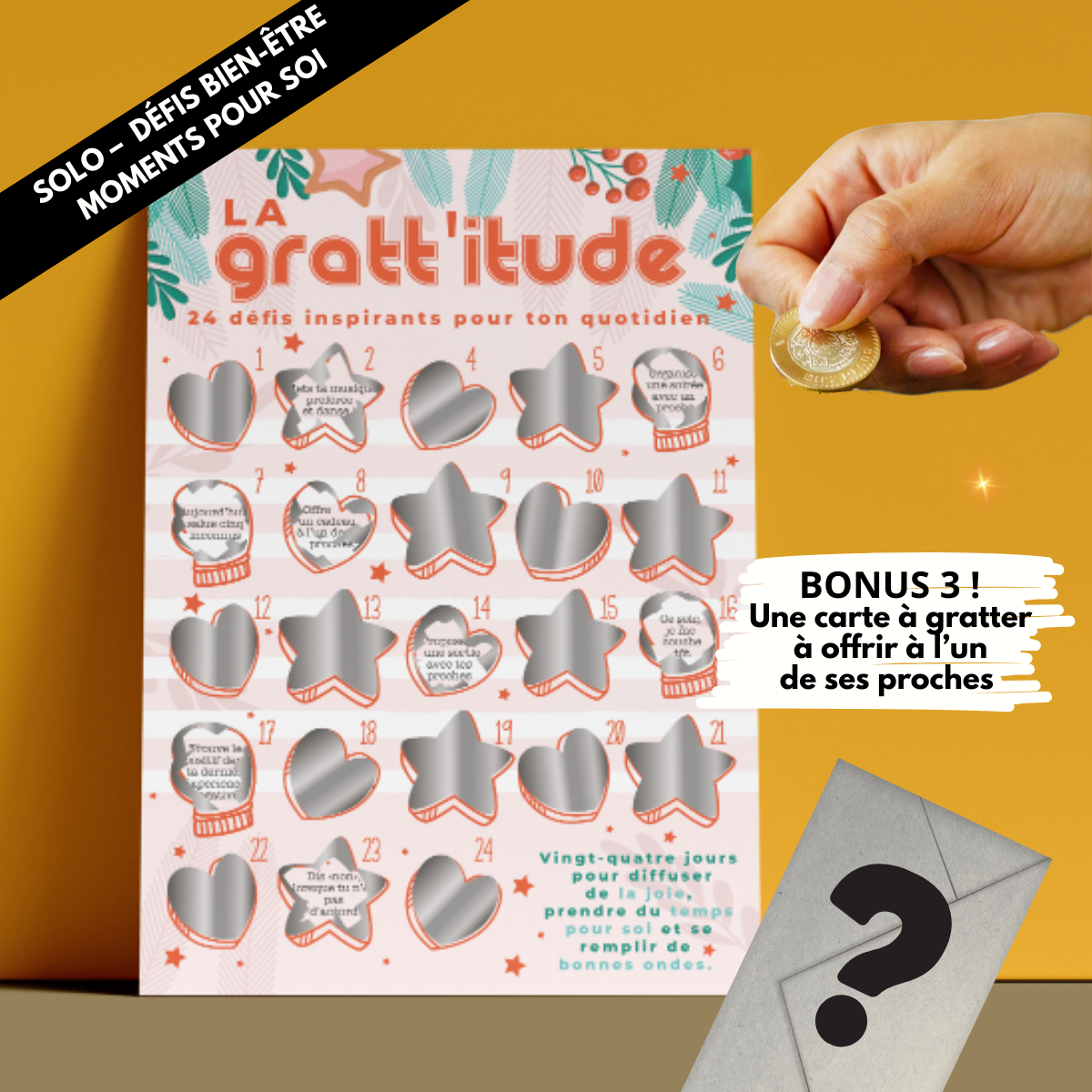 GRATTE MOI papeterie – wholesale Kortspel – Solo wellness-adventskalender med skraprutor – Gratt'itude1