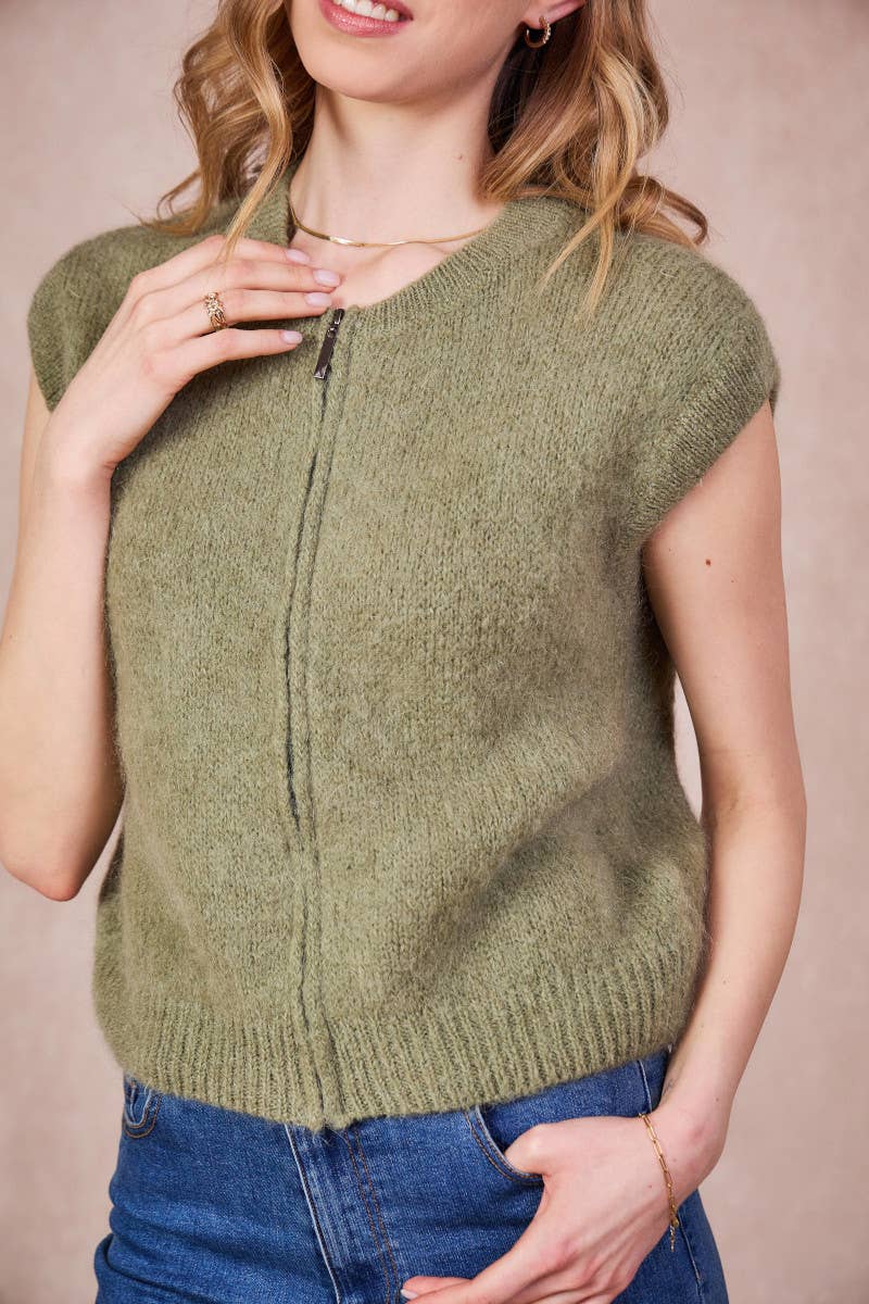 Calie Paris - Vendita all'ingrosso Maglione tricot - Donna - Gilet Senza Maniche con Zip – Misto Mohair20