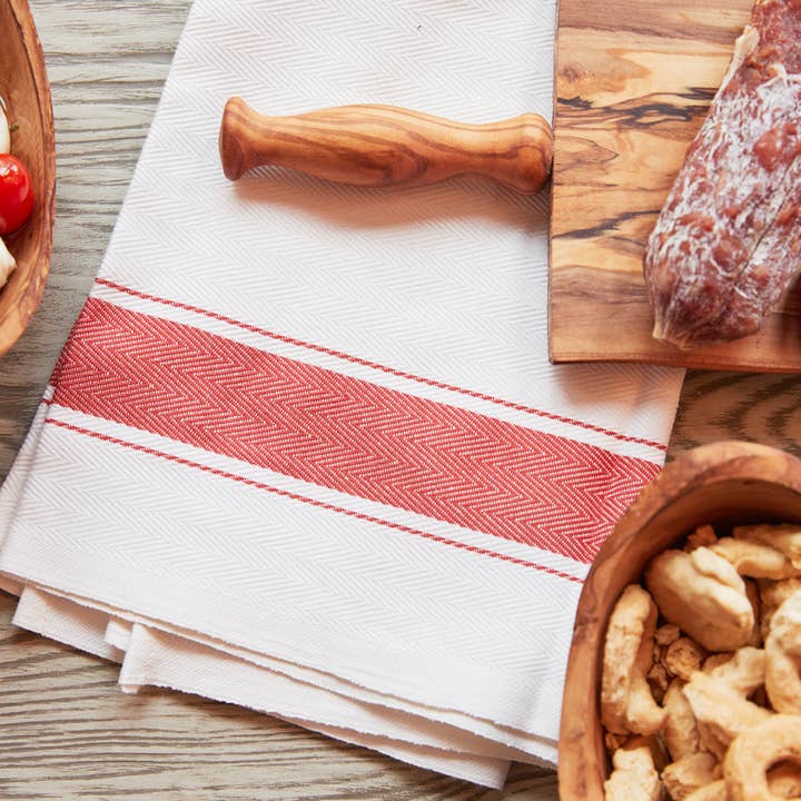 Verve Culture - Wholesale Tea Towel - Classic Italian Kitchen Towel - Herringbone Red1