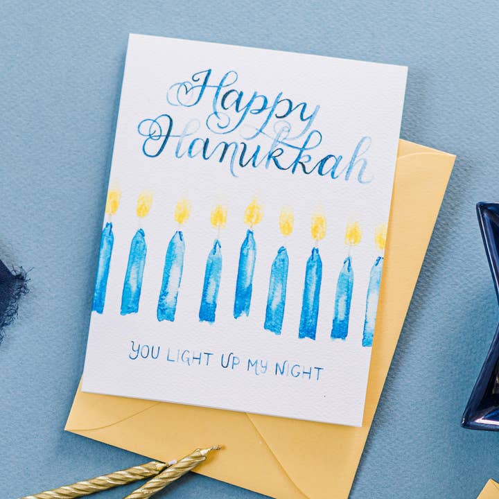 CharmCat - Wholesale Hanukkah Card - Hanukkah Candles Card — Chanukah Menorah Card1