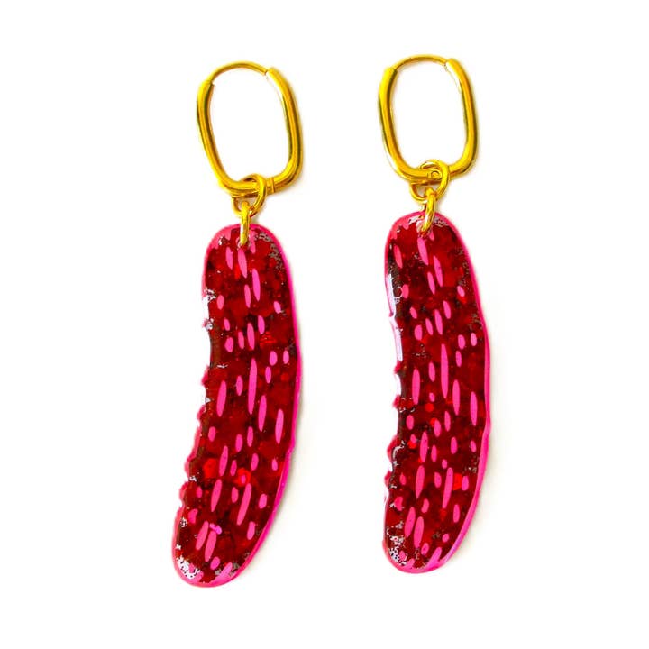 Red Glittery Pickle Earrings for wholesale by Wuve