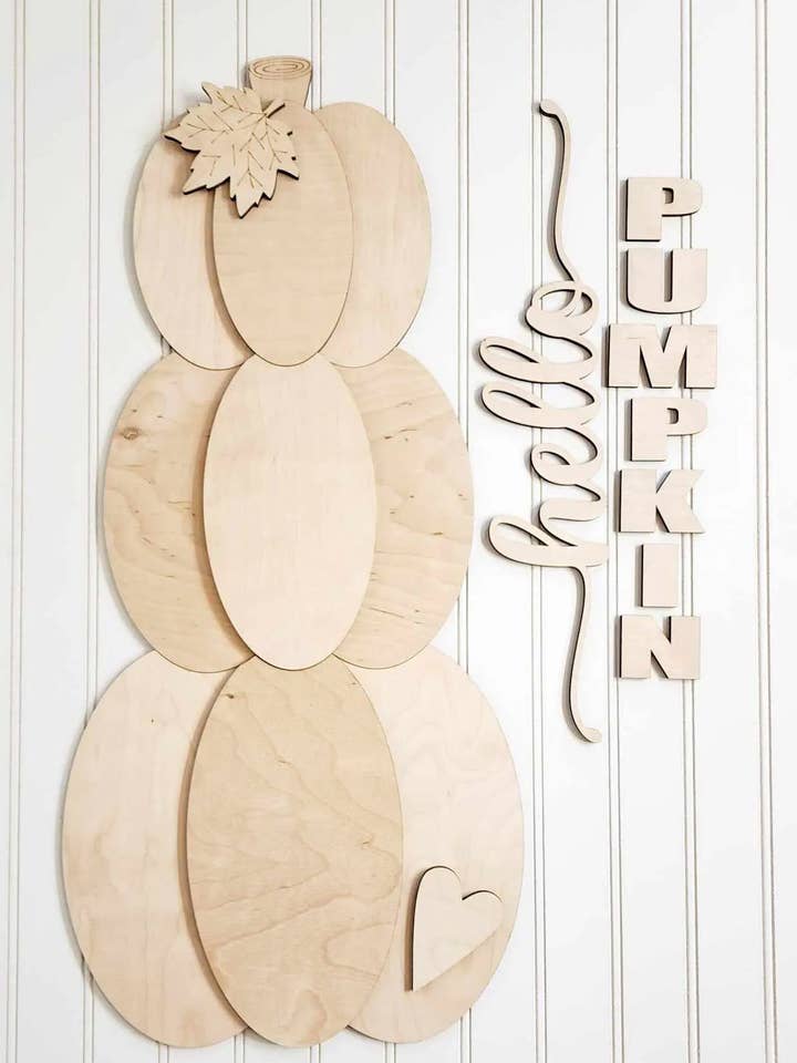 Hello Pumpkin Porch Leaner - DIY Bare Wood Blanks for wholesale by Ladybug Jane Gifts