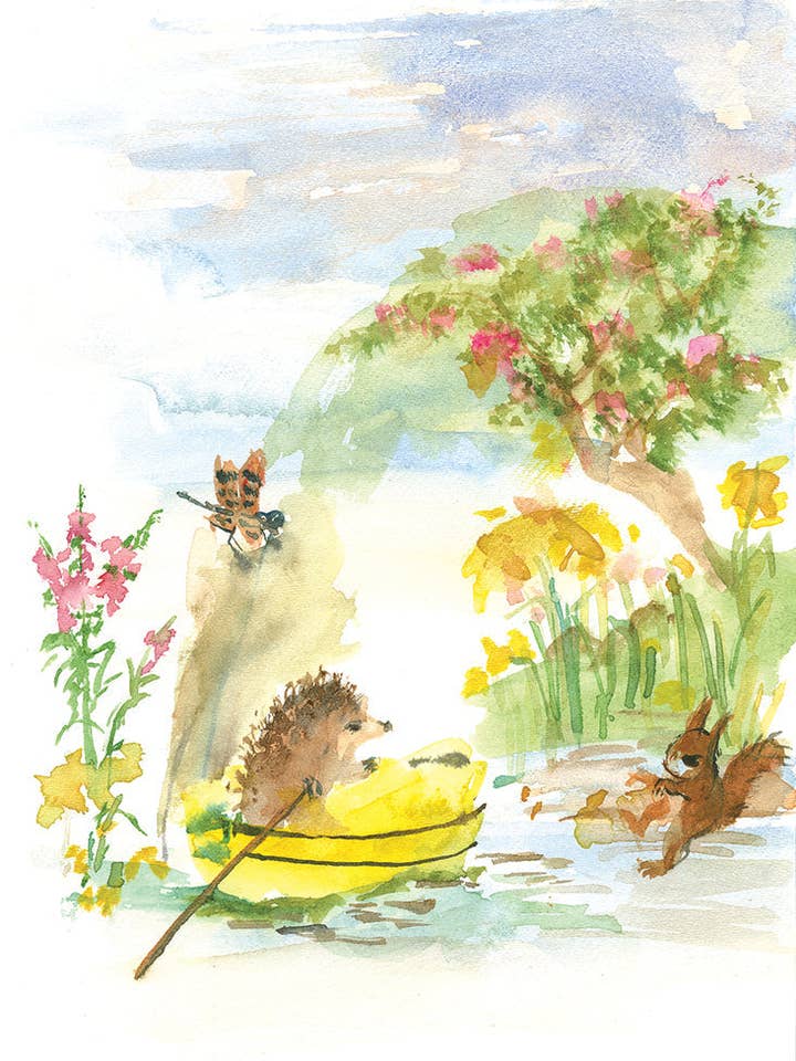 A4 Hedgehog & Crape Myrtle Tree Art Print for wholesale by Ping He Art