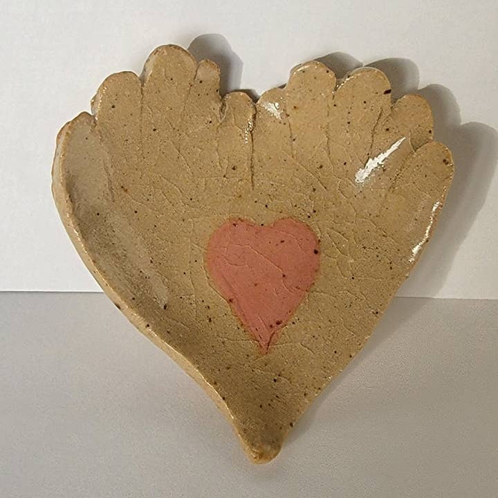 Itty Bitty Loving Hands Ceramic Pink Heart Dish, Jewelry for wholesale by Rough Ware