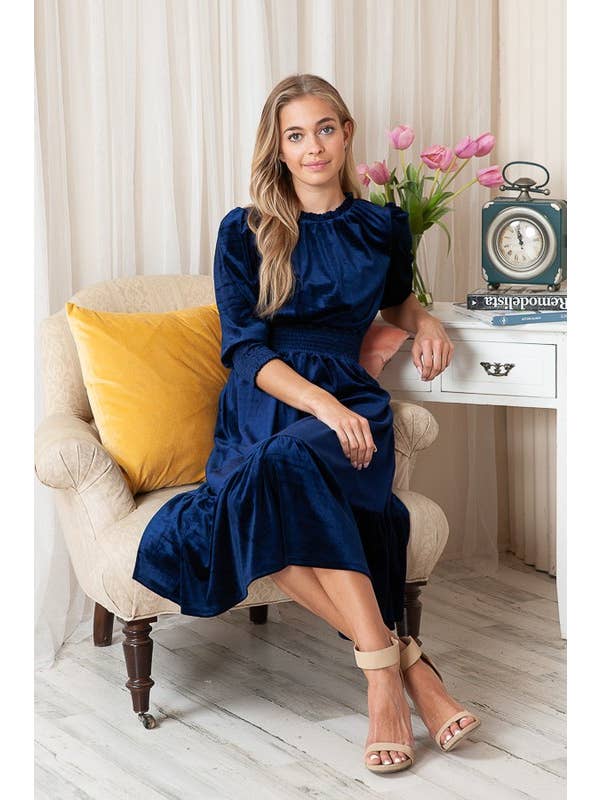 Reborn J - Wholesale Dress - Women's - Velvet Three Quarter Sleeve Midi Dress6