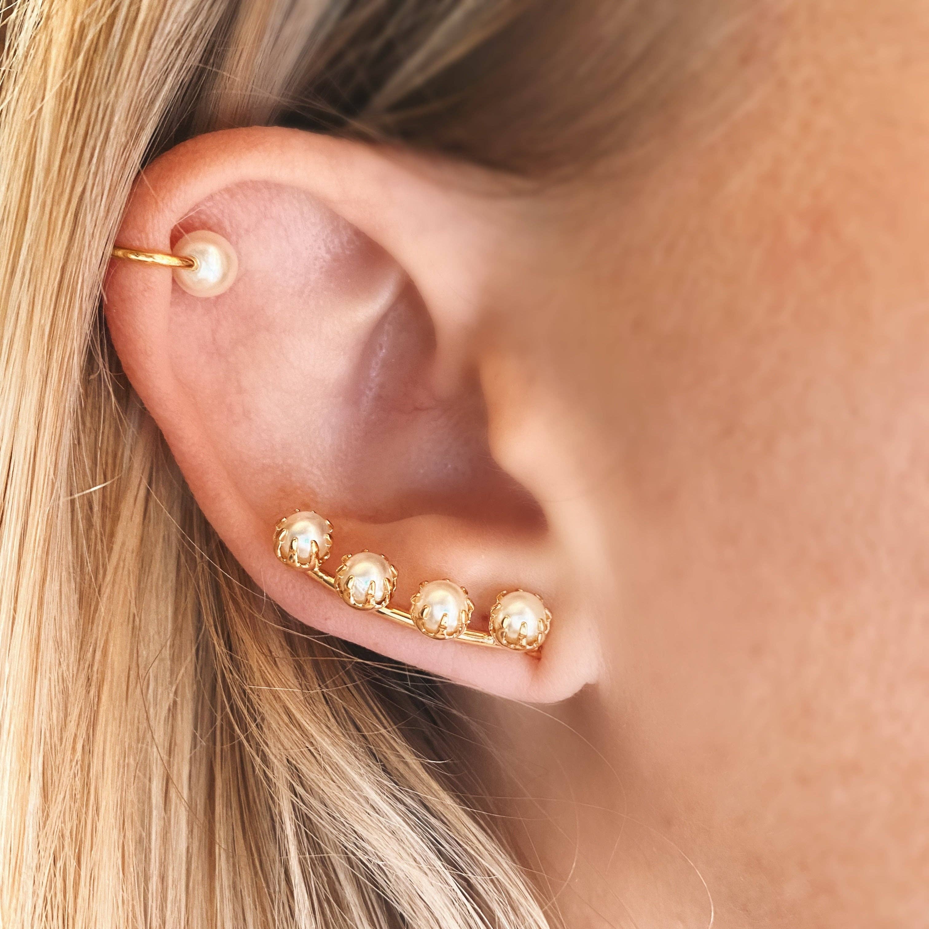 GoldFi - Wholesale Ear Jackets/Climbers - 18k Gold Filled Pearl Ear Climber Style Earrings3