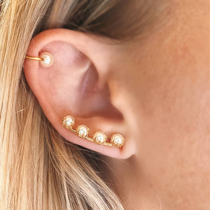 GoldFi - Wholesale Ear Jackets/Climbers - 18k Gold Filled Pearl Ear Climber Style Earrings3