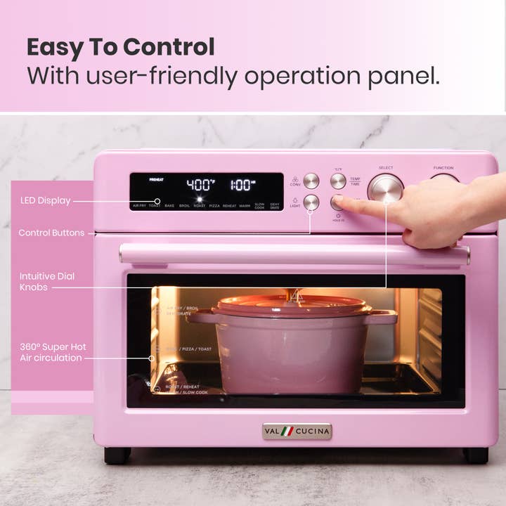 VAL CUCINA - Wholesale Kitchen Appliance - VAL CUCINA 10-in-1 Air Fryer Toaster Oven- Classic Pink3