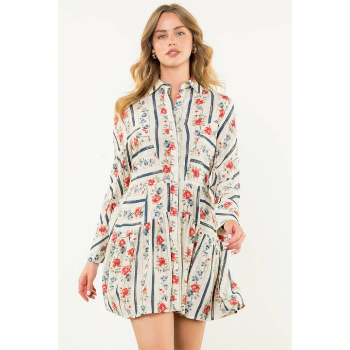 CREAM Long Sleeve Floral Dress for wholesale on Faire5