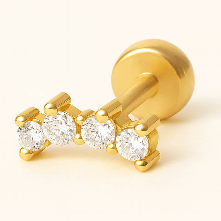 925 Sterling Silver Gold Plated Four Stone Nose Pin | Piercing Jewelry for wholesale by AG 925 JEWELLERY