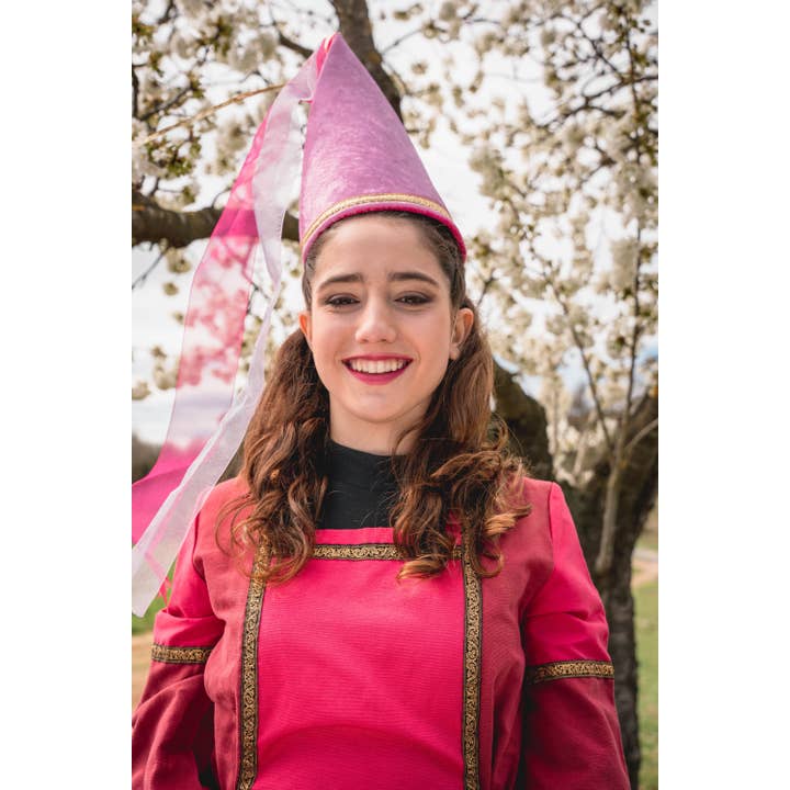 KALID MEDIEVAL - Venta al por mayor Disfraz - Niños - TERCIOPELO ROSA CON CORONA DE CONO DE HADAS - ST391
