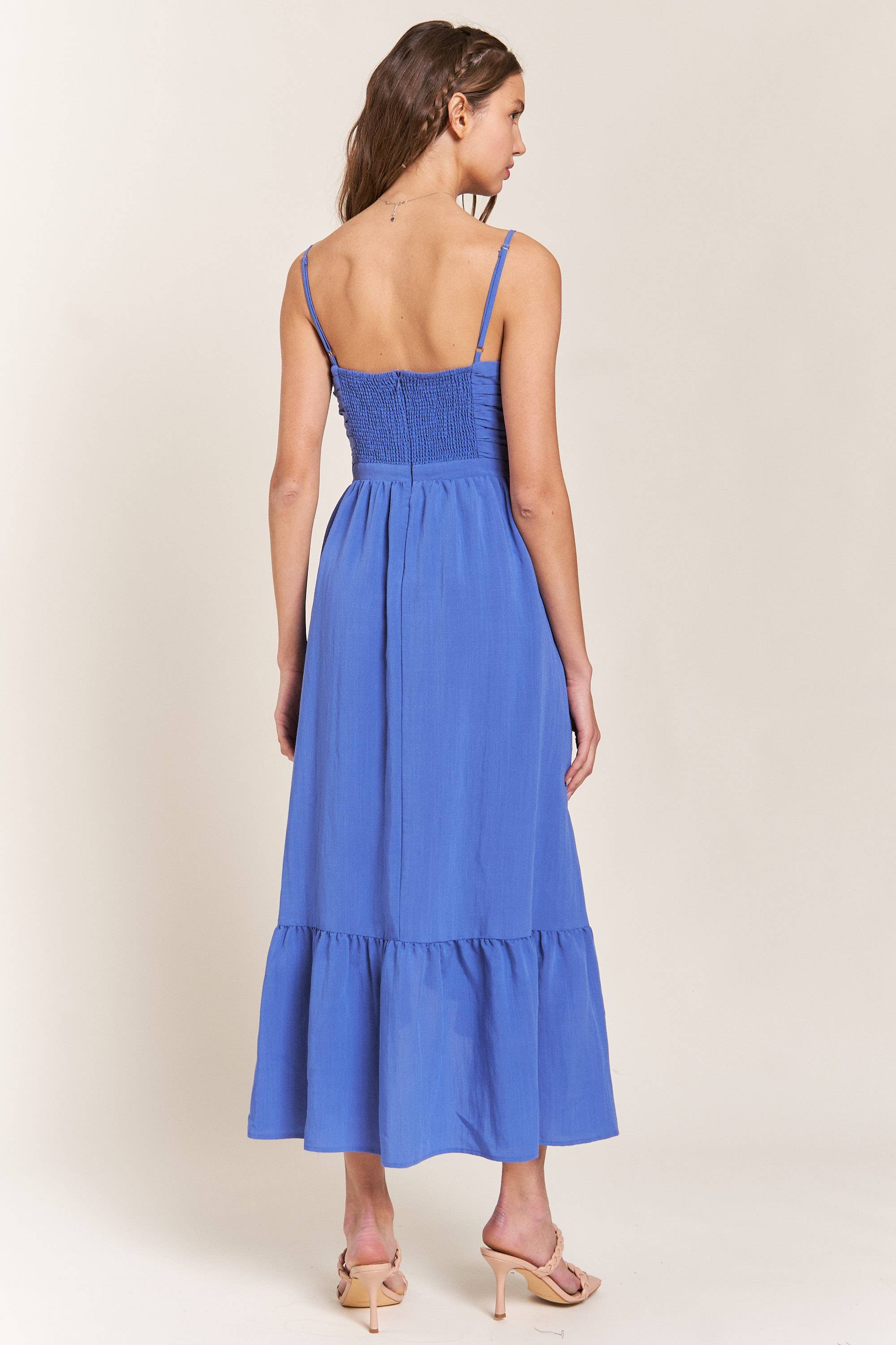 In The Beginning - Vente Robe – femme - Robe longue bleue à découpes latérales détaillées7